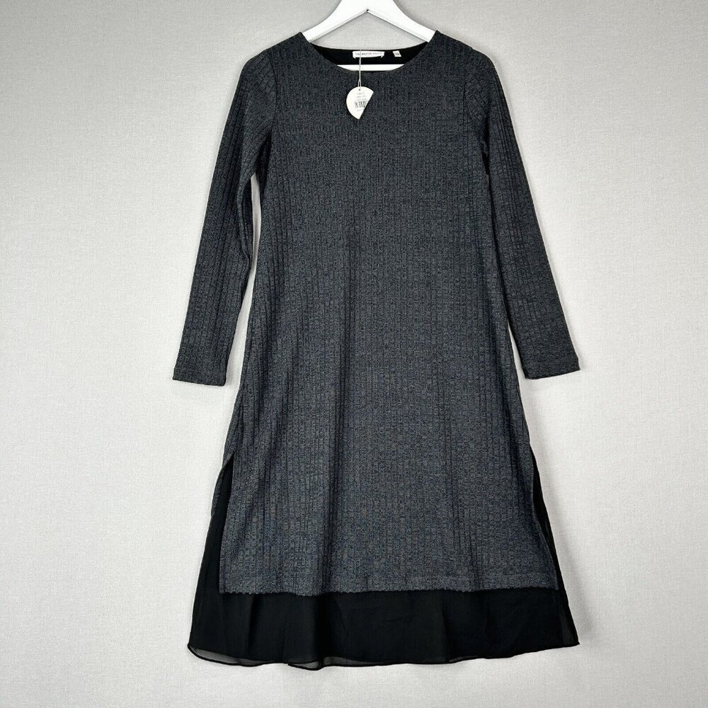 Patrizia Luca Womens Dress Extra Small Gray Ribbed Sweater Travel Minimalist